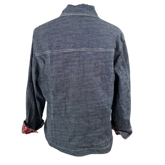 Sag Harbor Sport Hickory Stripe Denim Blouse Red Bandana Trim Womens Size 16 - Picture 3 of 10